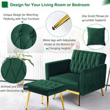 ACMEASE Velvet Accent Chair with Adjustable Armrests and Backrest, Button Tufted Lounge Chair, Single Recliner Armchair with Ottoman and Pillow for Living Room, Bedroom, Green ACMEASE