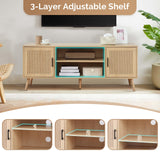 Modern TV Stand for 65 Inch TV, Entertainment Center with 2 Storage Cabinets and Adjustable Shelf, Solid Wood Feet, 4 Cord Holes, Groove Wave Media TV Console Table for Living Room Bedroom (Natural) Generic