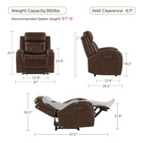 CHITA Genuine Leather Recliner Chair for Adults with Adjustable Power Headrest, Lay Flat Power Recliner with Slide-Out Cupholders & USB/Type-C Ports, Living Room Chair, Brown CHITA