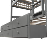 Harper & Bright Designs Twin Over Twin Bunk Bed with Trundle and Storage, Solid Wood Bunk Bed Frame with 3 Drawers for Kids, Teens, Adults (Gray) Harper & Bright Designs