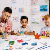 Soulchen 24 Set Ocean Animals Ceramic Painting Kits Sea Animals Ceramic Figurines to Paint with Magnets, Paint Your Own Summer Crafts DIY Unpainted Plaster Figurine Arts with Brushes Palettes Soulchen