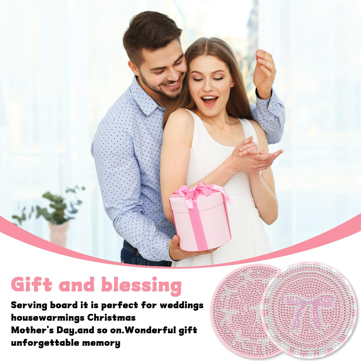 8 Pcs Diamond Painting Coasters,Diamond Painting Kits,Pink Bow Diamond Art Coasters,5D DIY Full Drill Diamond Dots,Gem Art Kits for Adults Arts and Crafts Supplies VDESFUEBY