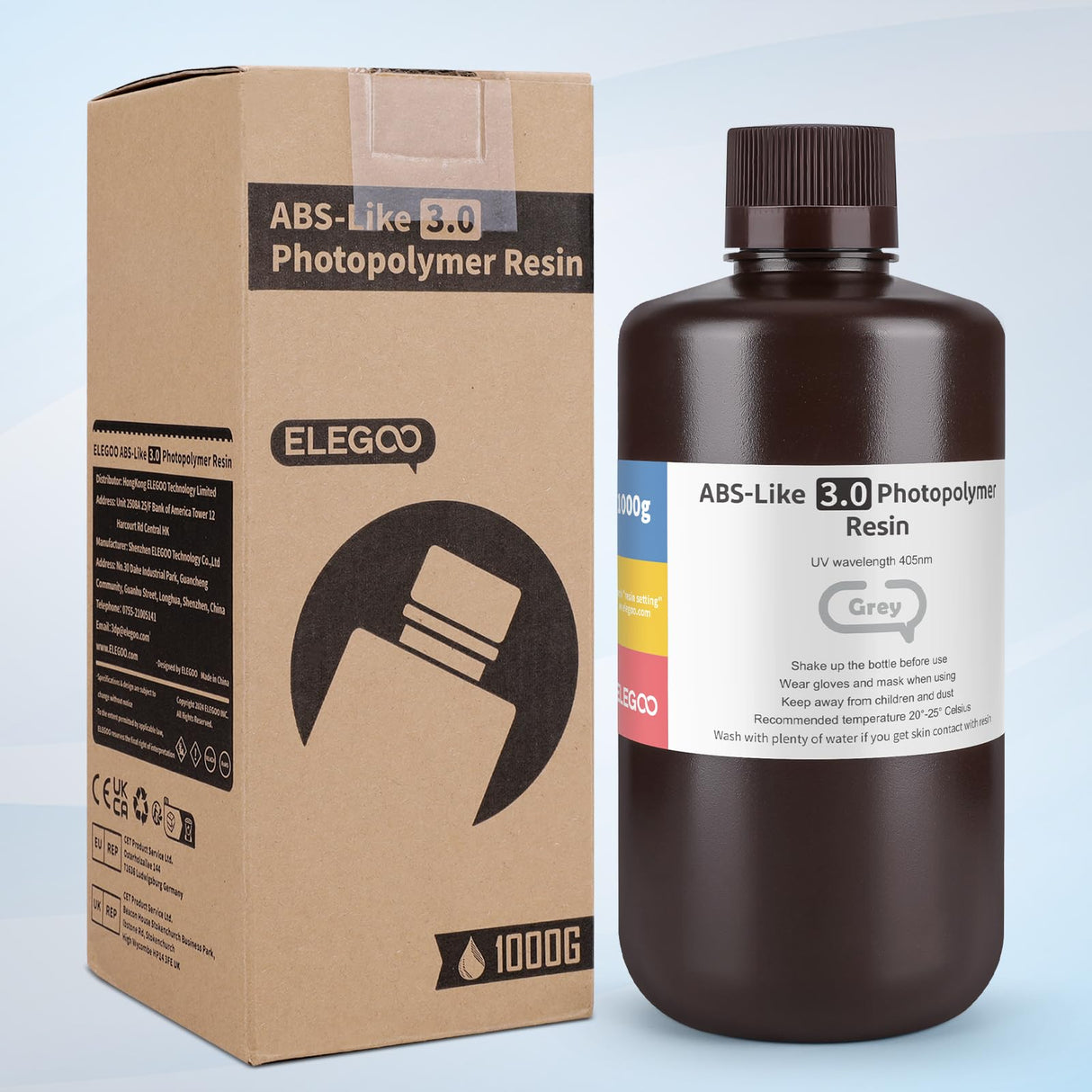 ELEGOO ABS-Like Resin 3.0, Photopolymer Resin UV Curing 405nm, Upgraded ABS 3D Printing Resin, Higher Precision, Lower Shrinkage 3D Resin for LCD/MSLA/DLP 3D Printer, Grey 1000G Deeplee