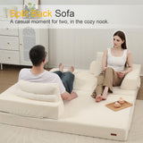 COMAX Convertible Sofa Bed, Folding Floor Couch Corduroy Fold Out Couch Bed Futon Sleeper Mattress with Pillows, Boneless Sofa Comfy Lounge Loveseat for Living Room Bedroom, Beige COMAX