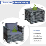 Tangkula 3 Pieces Patio Furniture Set, PE Rattan Wicker Sofa Set w/Washable Cushion and Tempered Glass Tabletop, Outdoor Conversation Furniture for Garden Poolside Balcony Tangkula