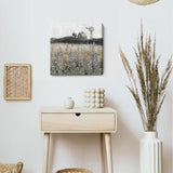 Bathroom Wall Art Vintage Farmhouse Canvas Print Retro Countryside Flower Field Nature Meadow Landscape Rustic Windmill Barn Picture Framed Artwork for Home Bedroom Living Room Black Purple 14x14inch Nicetop