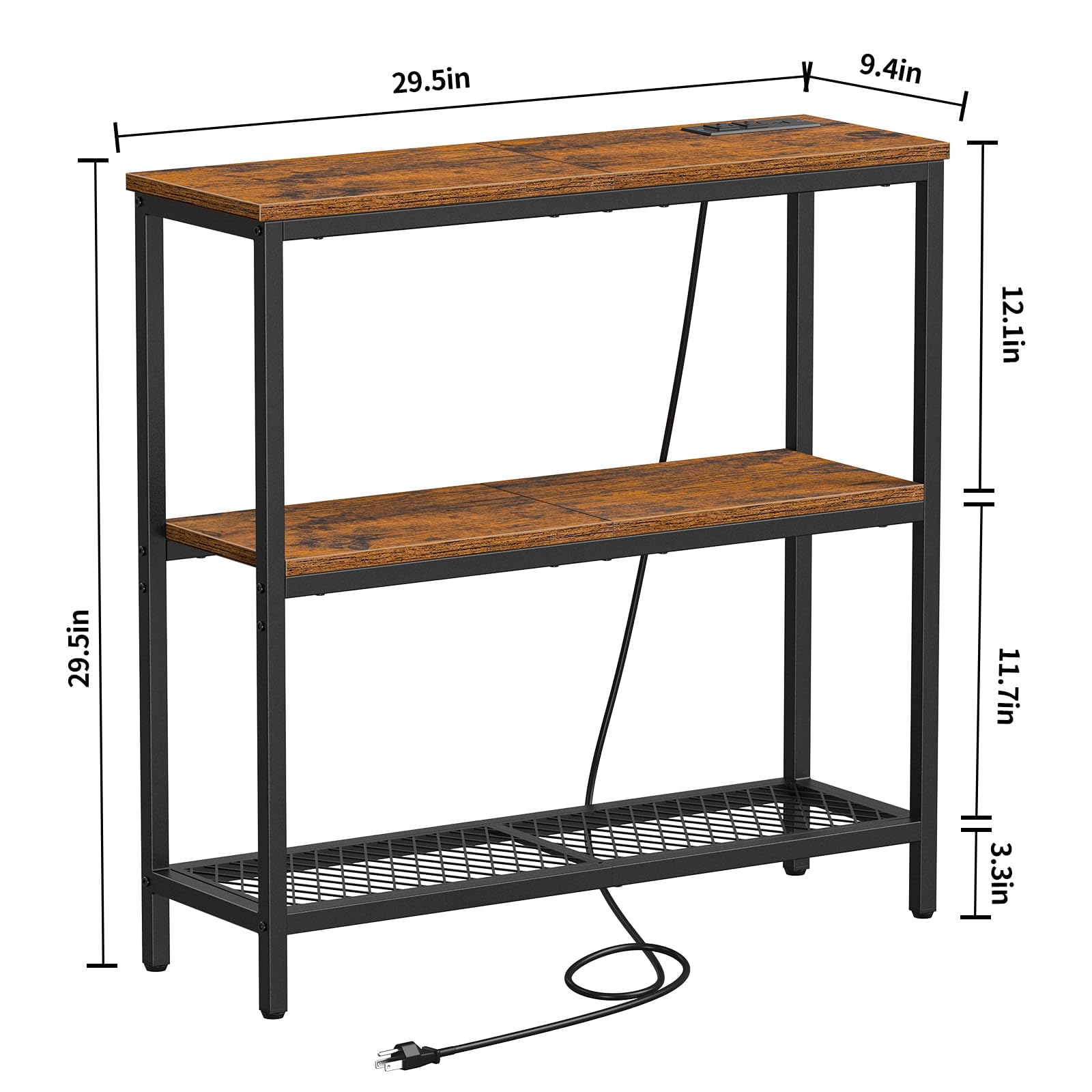 Snughome Console Table with Power Outlets, Entryway Table with Storage, Narrow Sofa Table with 3 Tier Shelves, Couch Table with USB Ports, Hallway Table for Living Room, Entrance - WoodArtSupply