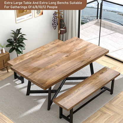 chartustriable 60inch Solid Wood Dining Bench for 2 3 4 Person,Brown Kitchen Table Bench w/Strong Metal Legs,5Ft Long Wooden Benches for Farmhouse Rustic,Bench w/Wood Top Seat for Dining Room - WoodArtSupply