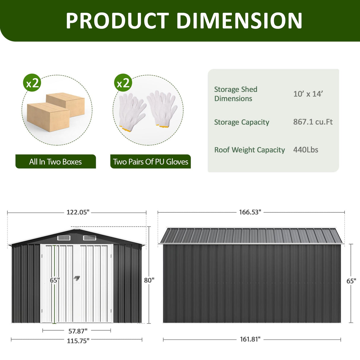 DAUSOLA 10x14 FT Outdoor Storage Shed, Metal Garden Tool Shed with Updated Frame Structure and Lockable Doors, Ideal for Backyard Garden Patio Lawn, Grey DAUSOLA