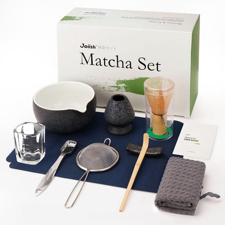 Joiish 10-Pcs Matcha Kit Set, Whisk and Bowl with Spout & Measuring Spoon, Japanese Tea Making Tools, Charcoal Grey Joiish