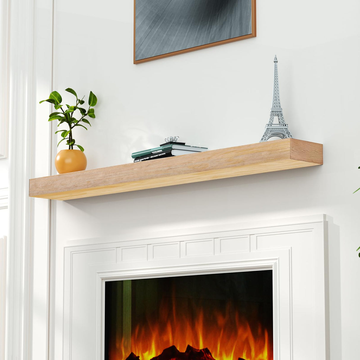 ROOMTEC Fireplace Mantel,60" Wood Floating Fireplace Shelves,Wall Mounted Wooden Display Shelving,Handcrafted Wood Brack,Natural Mantels Over Fireplace | 60" x 8" x 3"-Aged Oak ROOMTEC