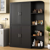 Loomie Kitchen Pantry Storage Cabinet, 64" Tall Freestanding Cupboard with Doors & Adjustable Shelves, Food Pantry Cabinet with 5-Tier External Shelf for Dining Room, Living Room (Black) Loomie