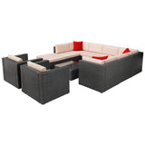 Homall 11 Pieces Outdoor Patio Furniture Sofa Set, All Weather PE Rattan Wicker Sectional Sets Modern Modular Couch Outside Conversation Set with Thick Cushions and Glass Coffee Table Homall