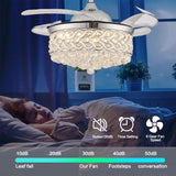 PAFRUMGE 36" Crystal Ceiling Fan with Light and Remote，Dimmable Fandelier with Invisible Retractable Blades, Modern Chandelier Ceiling Fans with Lights for Bedroom Living Room 6 Speed Chrome PAFRUMGE