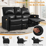 IPKIG Black 3 Seater Modern Loveseat Recliner Sofa - Manual Reclining Loveseat with Flipped Backrest Console, Side Pocket, Faux Leather Double Recliner Love Seat for Living Room & RV (Black, 3 Seater) IPKIG