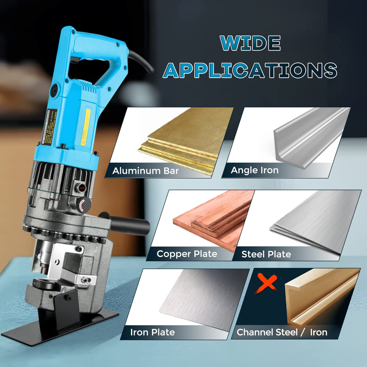 Bonvoisin Electric Hydraulic Hole Puncher Φ1/4"-4/5" 1200W Punching Machine 110V Metal Hole Punch with Carbon Brush 5 Dies for Iron Copper Aluminum Plate Angle Steel Bonvoisin