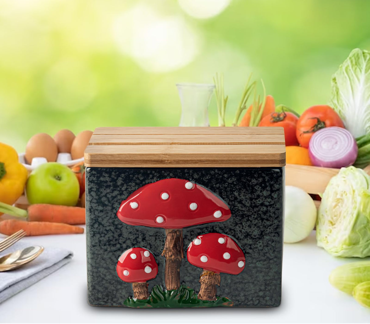 dgudgu Mushroom Recipe Box With Cards And Dividers Ceramic Recipe Card Box Cute Recipe Box And Cards Black Recipe Cards And Box Set With Bamboo Lid dgudgu