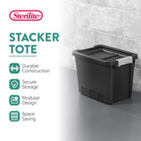 Sterilite 6-Pack 7.5 Gallon Stacker Tote, Rugged Plastic Storage for Home Organization, Black - Stackable Organizer Bins with Recessed Lid & Heavy-Duty Latches for Closet, Basement, Garage and Attic Sterilite