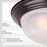 DESIGNERS FOUNTAIN 2-Light Flush Mount Ceiling Light, 11 Inch Lighting Fixture for Kitchen, Bedroom, Bathroom, and Hallway, White Alabaster Glass, Oil Rubbed Bronze, 1257S-ORB-AL DESIGNERS FOUNTAIN