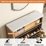 HOMEFORT Shoe Storage Cabinet for Entryway, 31.5" Fluted Shoe Cabinet with 2 Flip Drawers, Mid-Century Modern Hidden Shoe Rack Organizer, Slim Shoe Cabinet for Front Door Entrance, Natural Oak HOMEFORT