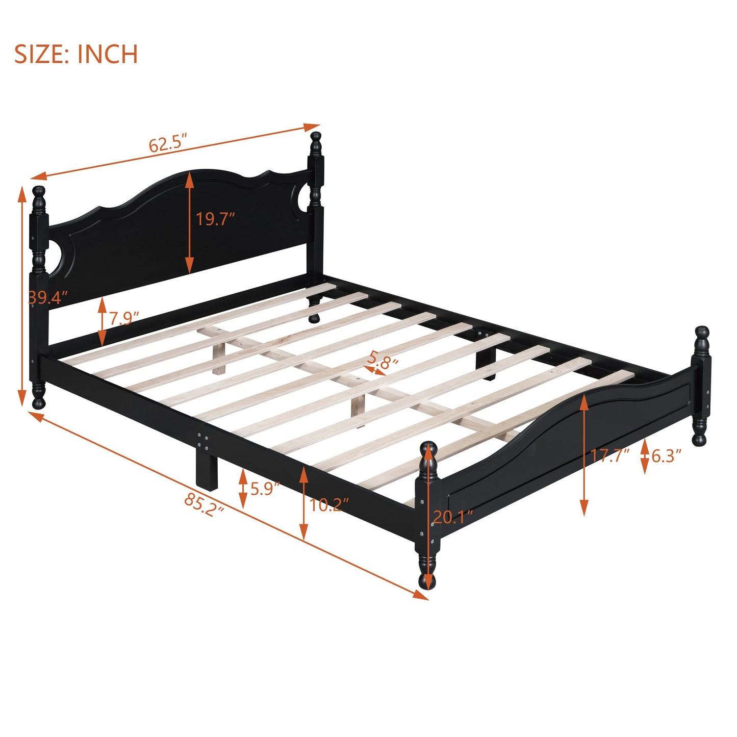 Harper & Bright Designs Retro Style Queen Size Platform Bed Frame with Sturdy Headboard in Black - WoodArtSupply