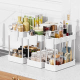 JYSMYWS 3 Pack Under Sink Organizers and Storage, 2 Tier Bathroom Cabinet Organizer Shelf with Hanging Cups for Kitchen & Bathroom (White) JYSMYWS