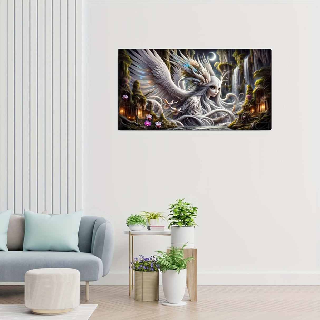 KUFWKEY 5D Diamond Painting Kit for Adults,Vibrant Phoenix Fairy Fantasy Waterfall Landscape,DIY Full Drill Round Diamond Art Kits,Diamond Mosaic Craft for Home Decor,Large Size 31.5x15.7inch KUFWKEY