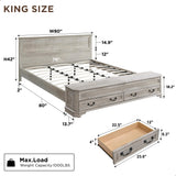 T4TREAM Farmhouse King Bed with Headboard and Storage Bench, Rustic Wood Platform Bed with 80" Storage Chest w/ 4 Large Drawer, Light Rustic Oak T4TREAM
