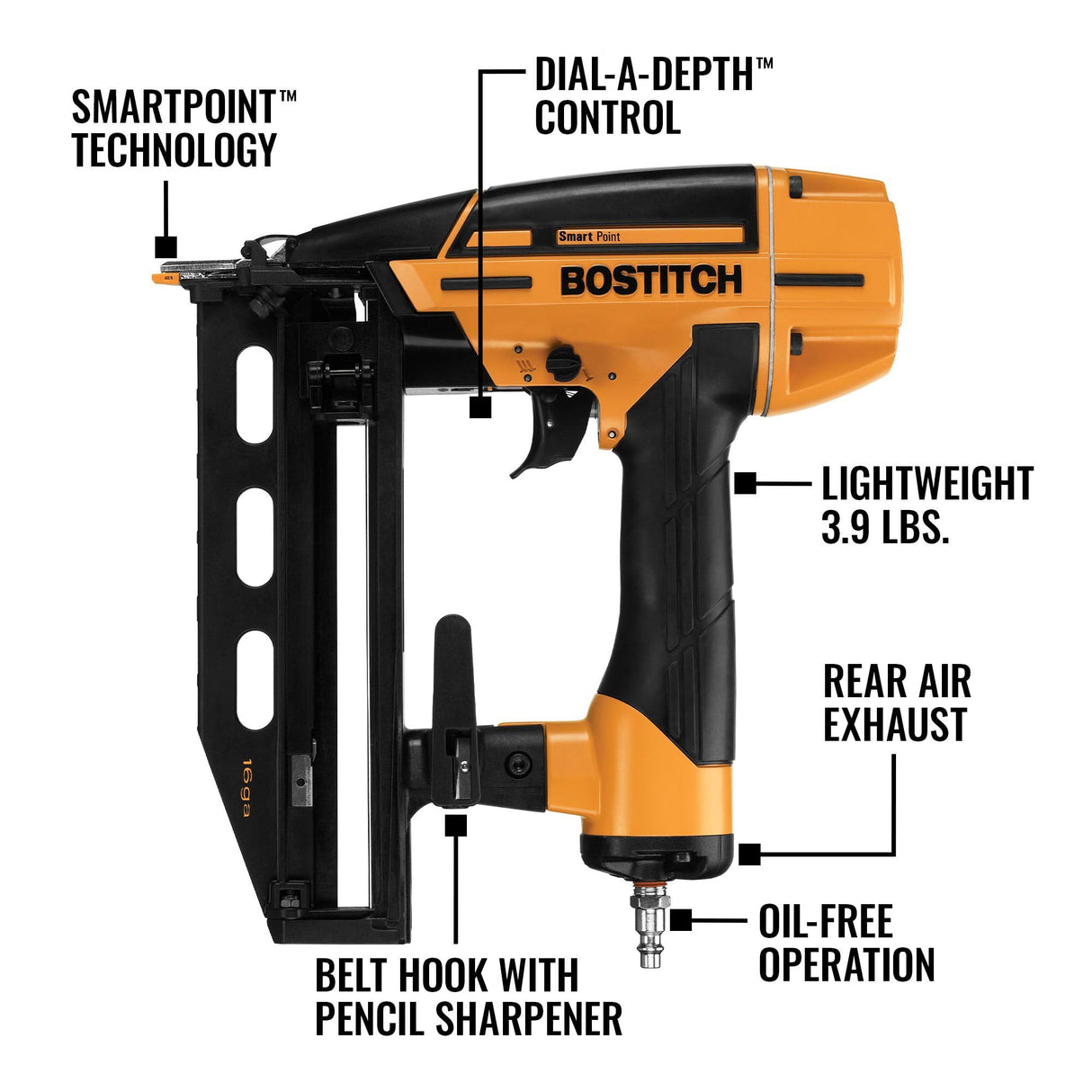 BOSTITCH Finish Nailer Kit, 16GA, Smart Point, Pneumatic (BTFP71917) Bostitch