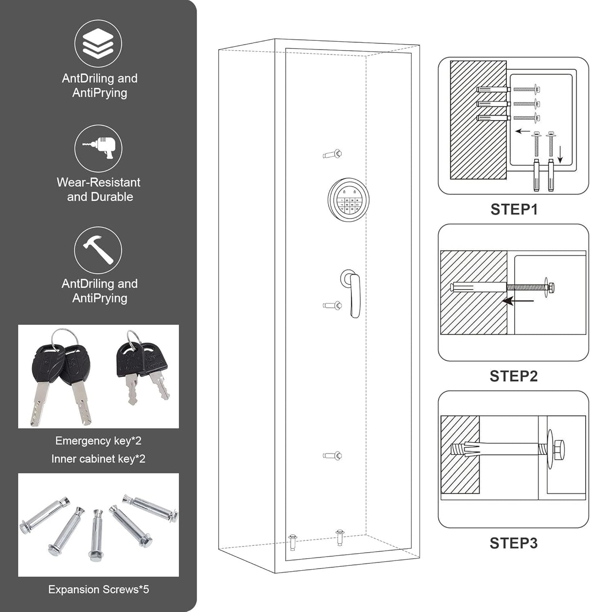 HEANVO 8-12 Gun Safe Biometric, Rifle Safes for Home, Gun Cabinet with Dual Alarm System, Rifle Gun Safe with Removable Gun Rack, Shotgun Safe with 4 Ways to Open HEANVO