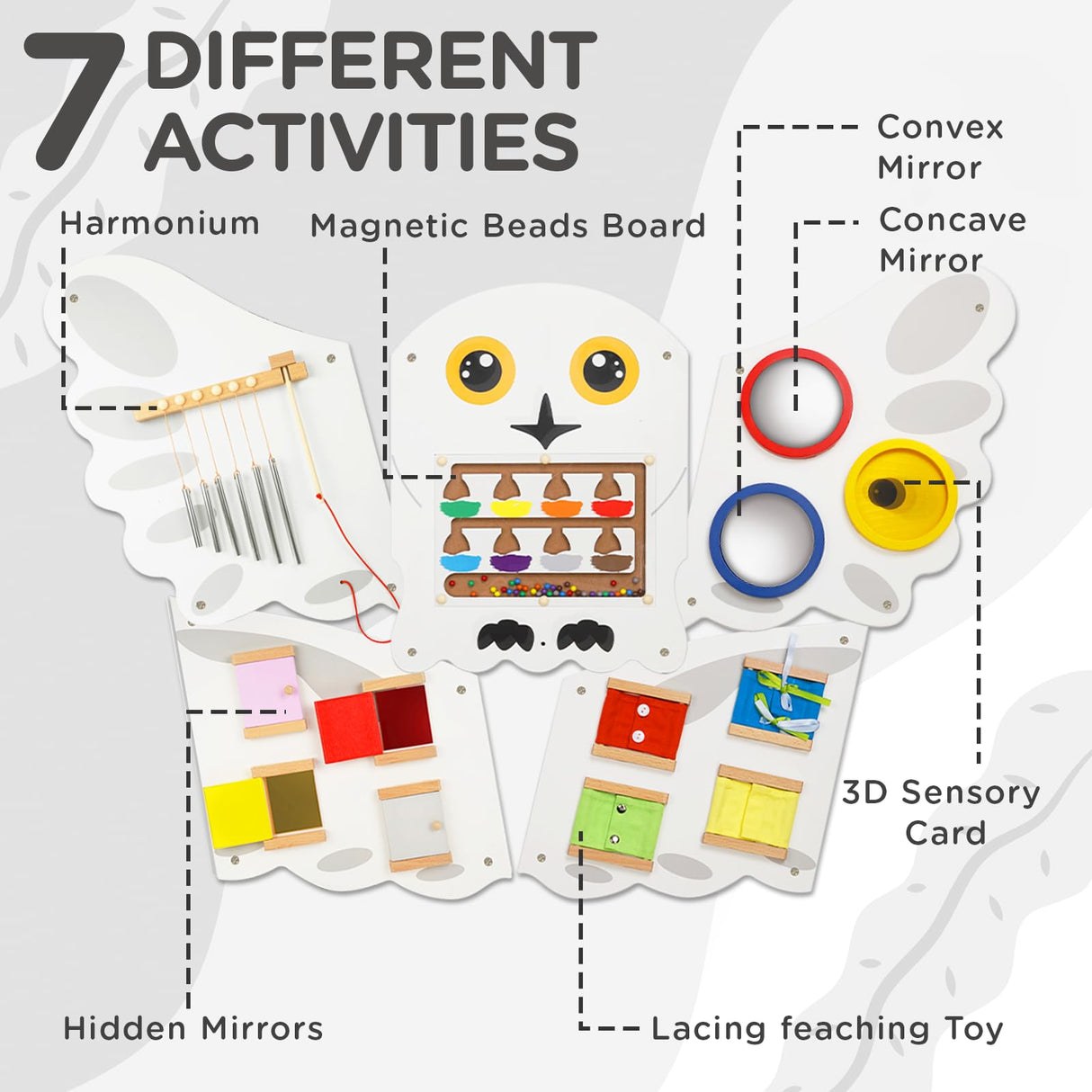 Monläurd® Owl Montessori Busy Board,Sensory Board,Educational Toys,Activity Cube,Wall Toys,Daycare Furniture,Playroom Furniture,Interactive Toys,Wooden Toys,Learning Toys,Boys and Girls 6 M+ Monläurd