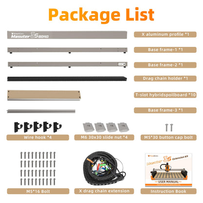 FoxAlien 3S 8040 X-axis Extension Kit with T-slot Hybrid Spoilboard for Masuter 3S CNC Router Machine, for Large Engraving Carving Projects (Extend X-axis to 800mm) - WoodArtSupply