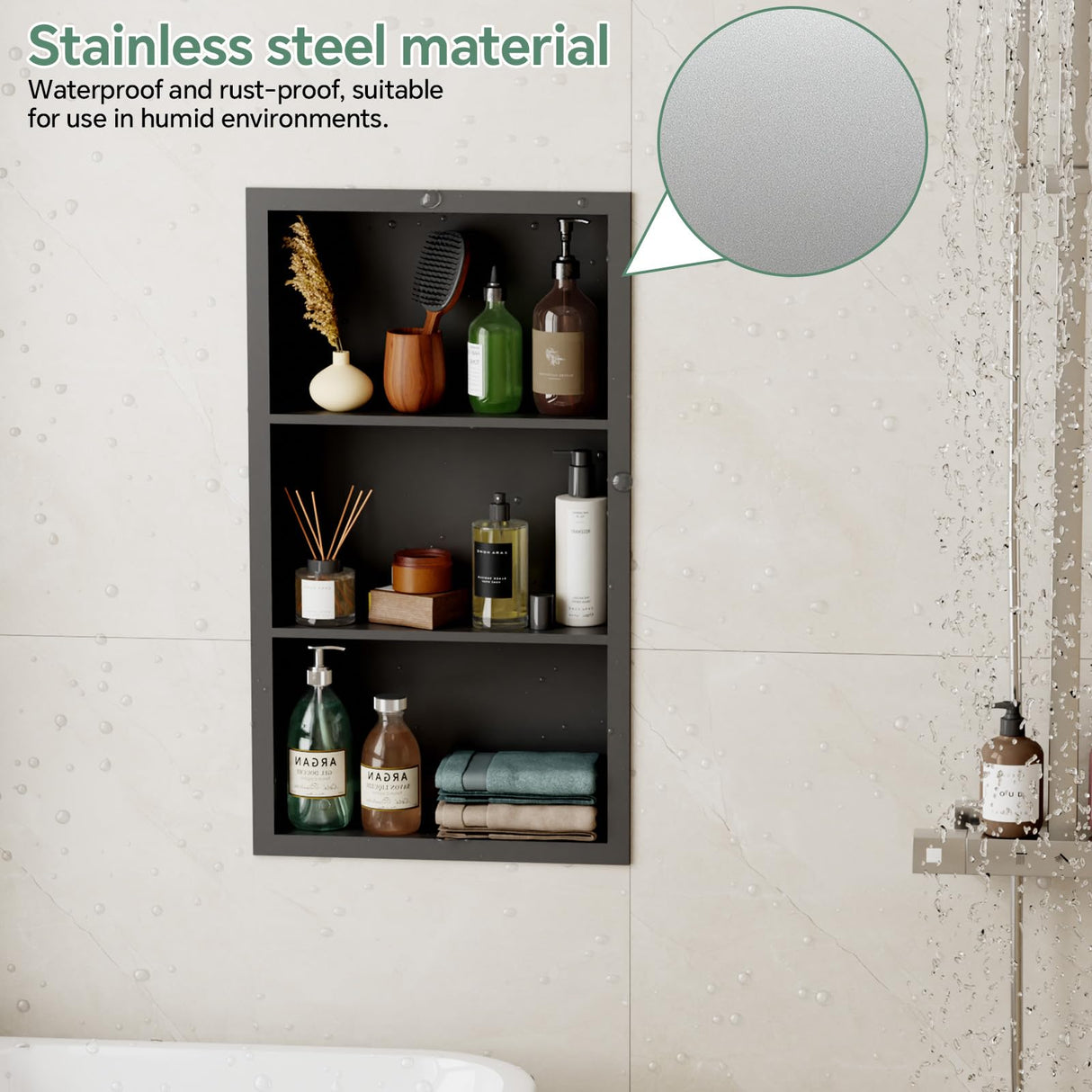 Giklux Stainless Steel Recessed Medicine Cabinet 14''*24'', Rust-Proof Metal Wall Niche, in Wall Shower Niche Shelf Insert Replacement, Recessed Medicine Cabinets for Drywall, Bathroom Storage, Black Giklux