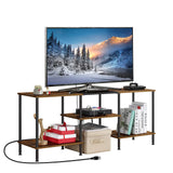 OYEAL Small TV Stand for Living Room up to 50 inch Farmhouse TV Media Entertainment Center with Power Outlets & Storage Shelf 45'' TV Cabinet Console Table for Bedroom, Rustic Brown OYEAL