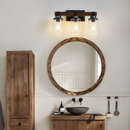 Aixialin Farmhouse Wood Vanity Light for Bathroom, 3-Light Wood Bathroom Vanity Light Fixtures Over Mirror, Rustic Sconces Wall Lighting with Metal Lampshade for Bathroom, Bedroom, Hallway - WoodArtSupply