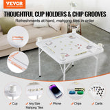 VEVOR Mahjong Table, Square 4 Player Folding Card Table with 4 Cup Holders & 4 Chip Trays, Portable Domino Game Table with 1 Set of Dominoes for Mahjong Poker Puzzles, 35.4 x 35.4-inch, White VEVOR