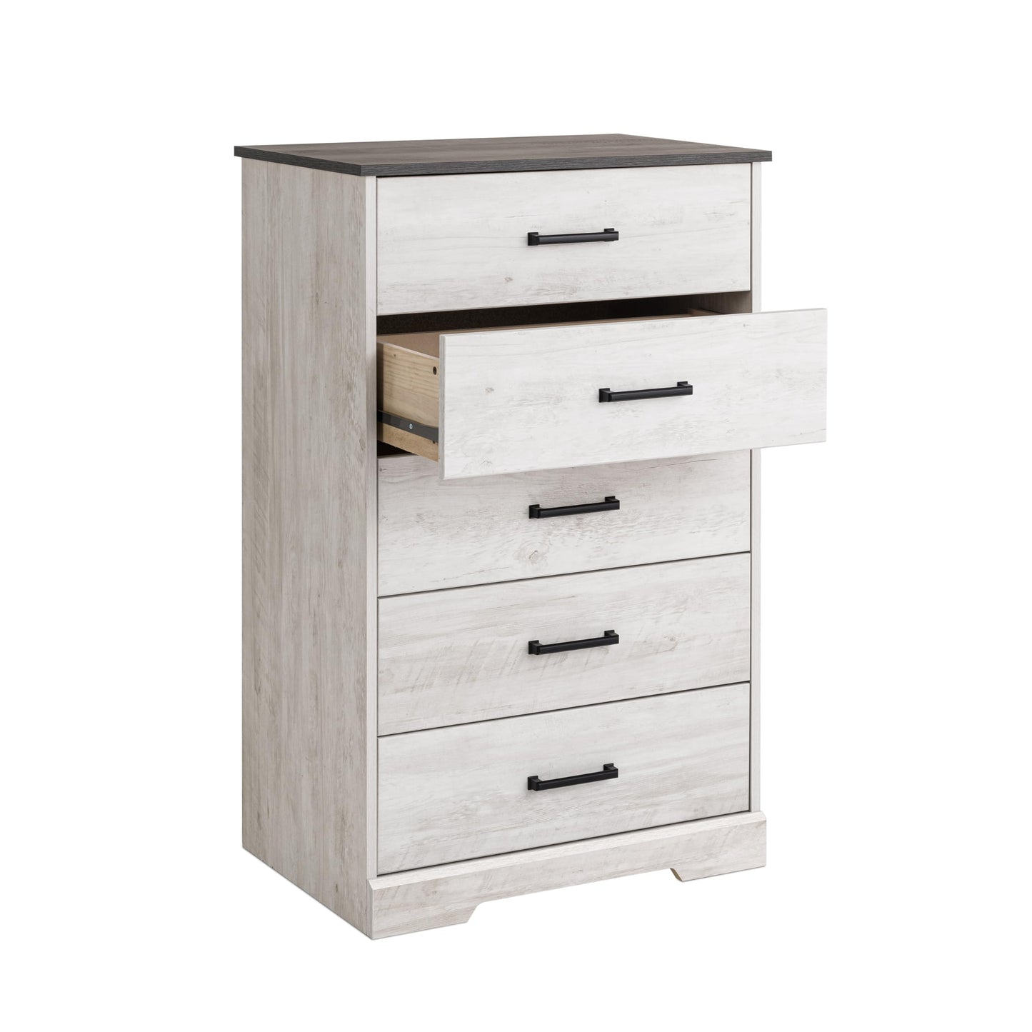 Prepac Dresser for Bedroom, Chest 5 Drawers, 18.5" D x 27.5" W x 43.5" H, Washed White - WoodArtSupply