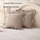 Silnuo 2 Pack Taupe/White Plaid Ruffle Throw Pillow Covers Farmhouse Checkered Chic Washed Cotton Pillowcases Gingham Pillow Shams for Bed, Sofa, Living Room-20"x20" Silnuo