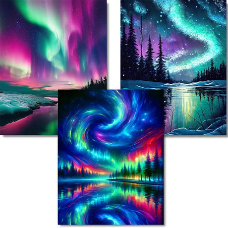mrpwnle Diamond Art Kits for Adults,3 Pack Aurora Diamond Painting for Beginners, 5D Northern Lights Diamond Art Kit for Adult, Landscape Diamond Art Painting Kits, DIY Crafts Kits 12x16inch mrpwnle