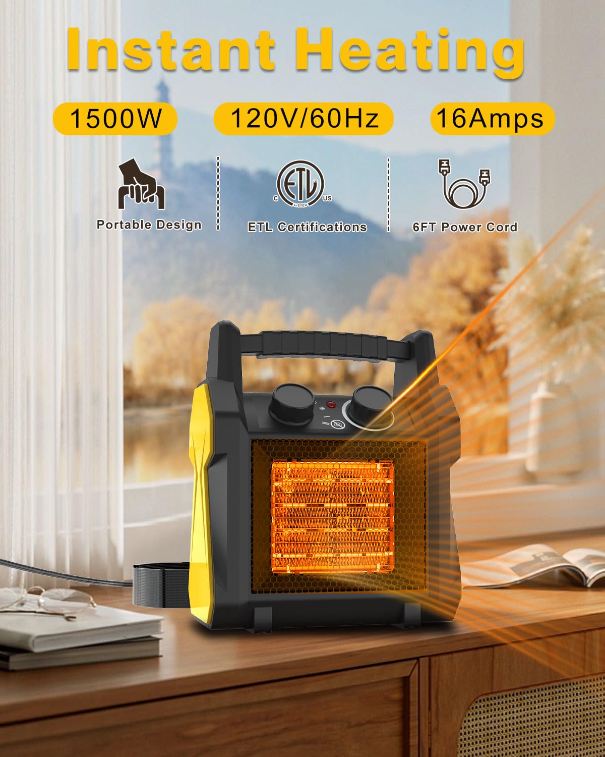 Outdoor Heaters for Patio, 1500W Garage Heater with Overheat Protection, 3S Fast Heating Electric Portable Space Heater, Outdoor Heater, Garage, Greenhouse, Indoor Outdoor Use AgiiMan