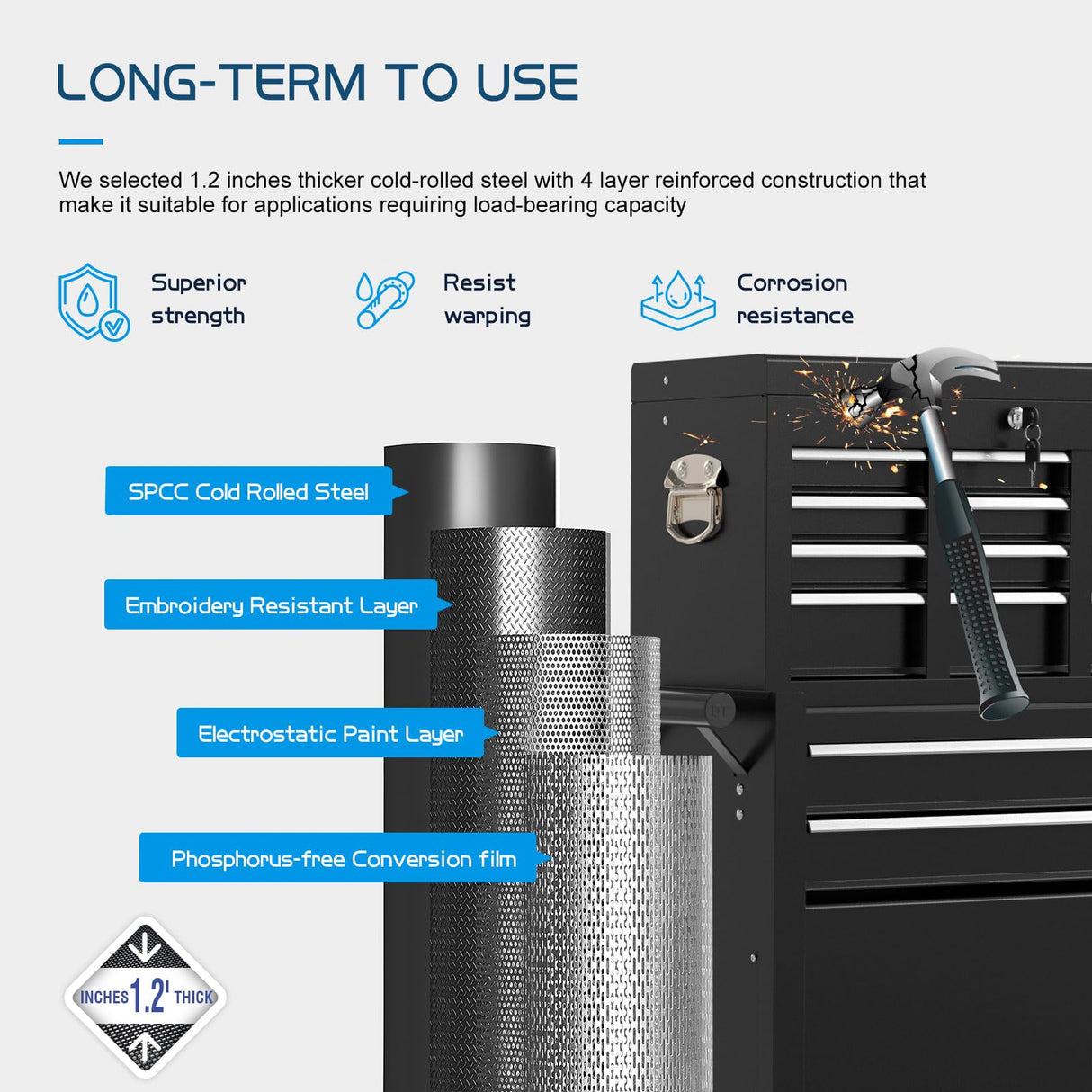 Maemttes 8-Drawers Large Tool Chest, 2-in-1 Detachable Garage Rolling Tool Box Metal Tool Storage Cabinet Removable Lockable Tool Cart with Wheels and Drawers Maemttes