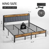 King Size Bed Frame with Smart LED Lights, Storage Headboard with USB Charging Station, Metal Platform Bed Noise Free, Easy Assembly, No Box Spring Needed Liians