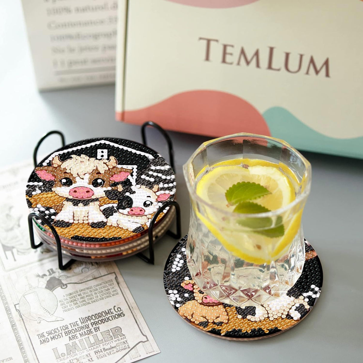 Canrichshop 8 Pcs Highland Cow Diamond Painting Coasters, Cute Animals Art Kits, 5D DIY Full Drill Dots, Arts and Crafts Supplies for Adults Canrichshop