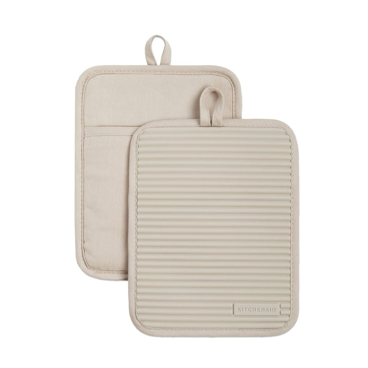 KitchenAid Ribbed Soft Silicone Pot Holder 2-Pack Set, Milkshake Tan, 7"x9" KitchenAid