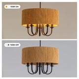 NOXARTE Rattan Chandelier 5-Light Boho Farmhouse Drum Chandelier Light Fixture, 19.2" Hand-Woven Wicker Pendant Light, Hanging Light Fixture for Dining Room Living Room Bedroom Kitchen Island NOXARTE