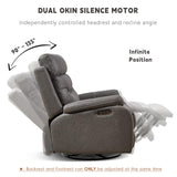 ROYALSON Dual OKIN Motor Power Recliner Chairs Swivel Rocker Recliner with One-Key Reset Button for Elderly Nursery Infinite Position, Power Headrest and USB Port,Faux Leather (Grey) ROYALSON