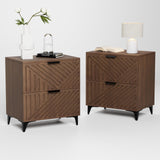 Royal Windsor Fluted Nightstand Set of 2 with 2 Drawers, Side End Table, Small Accent Storage Cabinet,Modern Night Stand Bedside Table for Bedroom, Brown Royal Windsor