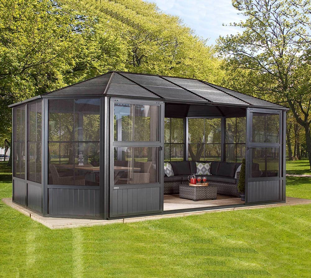 Sojag 12' x 18' Outdoor Charleston Aluminum Solarium Sunroom with Mosquito Net, Dark Gray Sojag