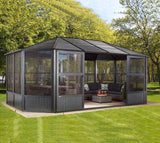 Sojag 12' x 18' Outdoor Charleston Aluminum Solarium Sunroom with Mosquito Net, Dark Gray Sojag