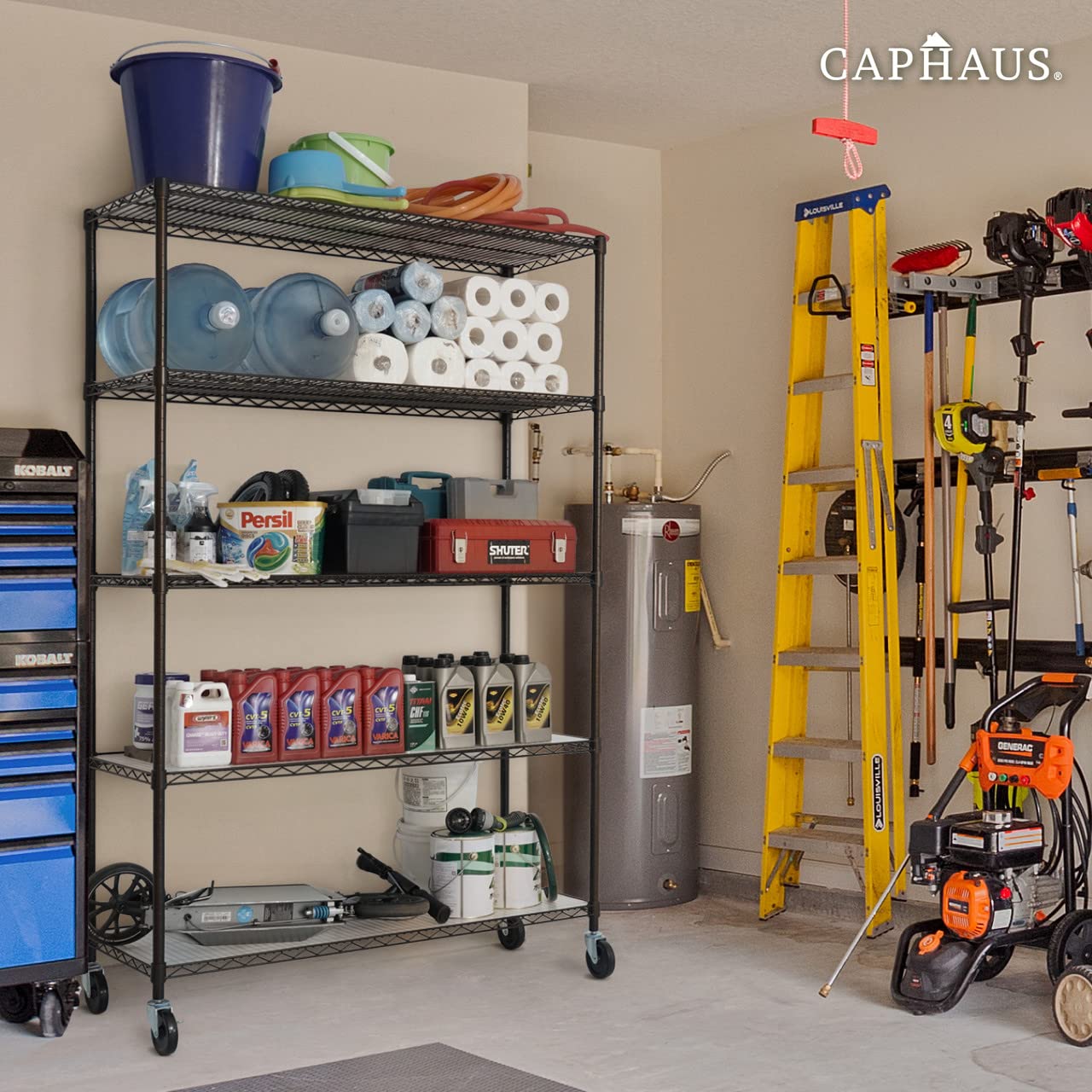 CAPHAUS NSF Commercial Grade Heavy Duty Wire Shelving w/Wheels, Leveling Feet & Liners, Storage Metal Shelf, Garage Shelving Storage, Utility Wire Rack Storage Shelves, w/Liner, 48 x 18 x 76 5-Tier